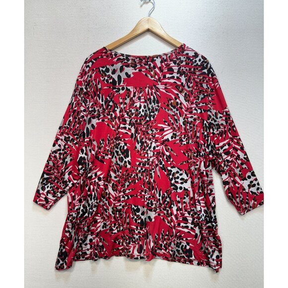 Links Womens Tunic Blouse Top Plus Size 3X Red Animal Print 3/4 Sleeves Retro - Picture 11 of 13